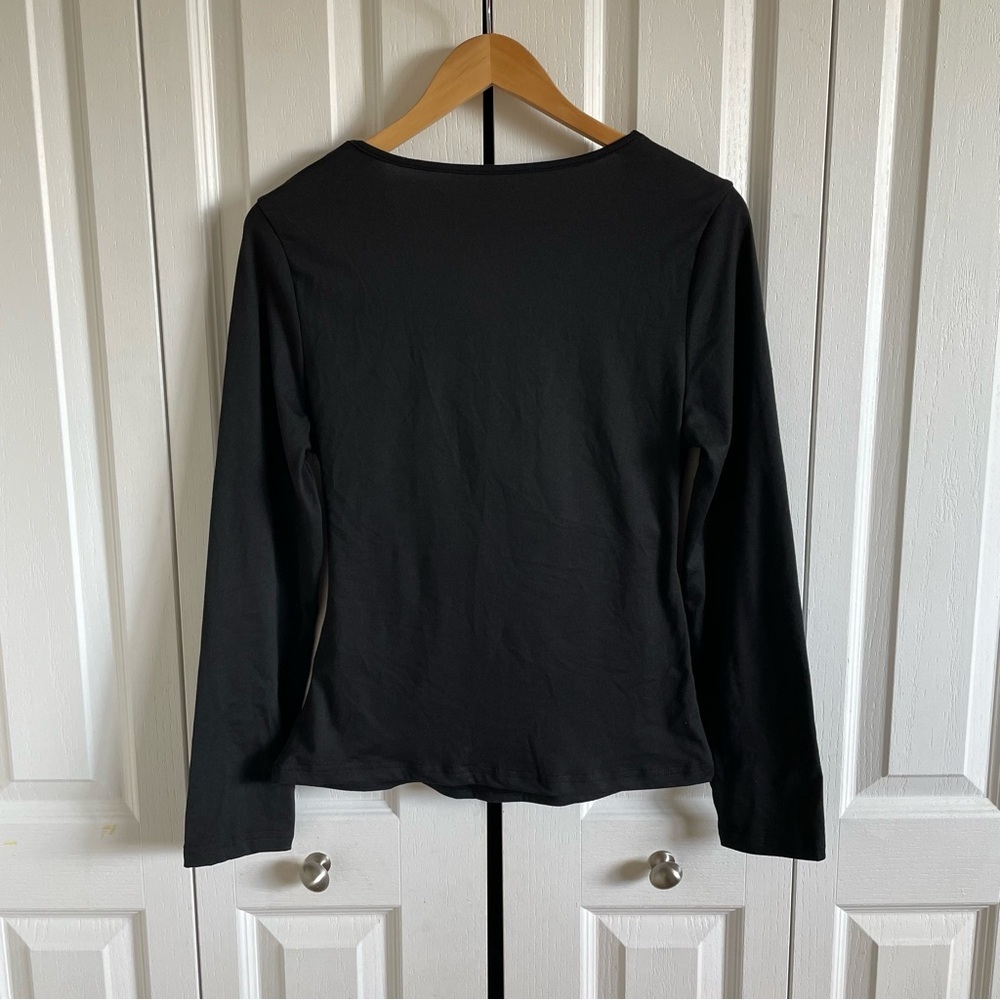 Draped Wrap Long Sleeve Top Women’s XL Black Stretch Soft Casual Career Gorpcore - Picture 5 of 9